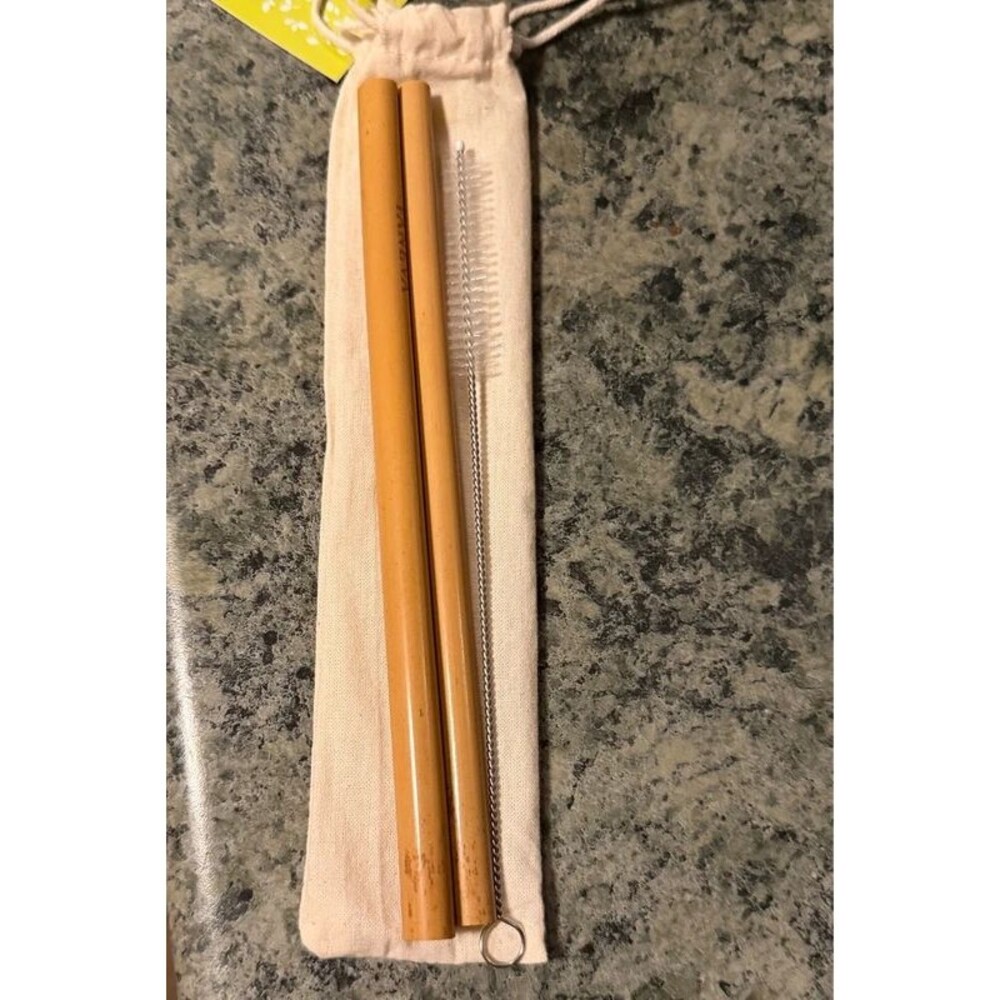 Reusable Bamboo Straws with Cleaning Brush & Pouch A1
